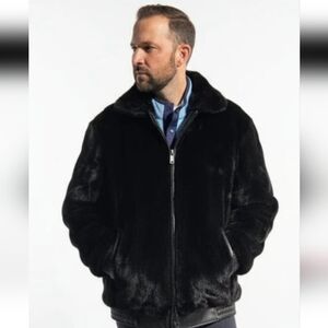 Men's Classic Black Reversible Bomber Leather+ Fur Jacket